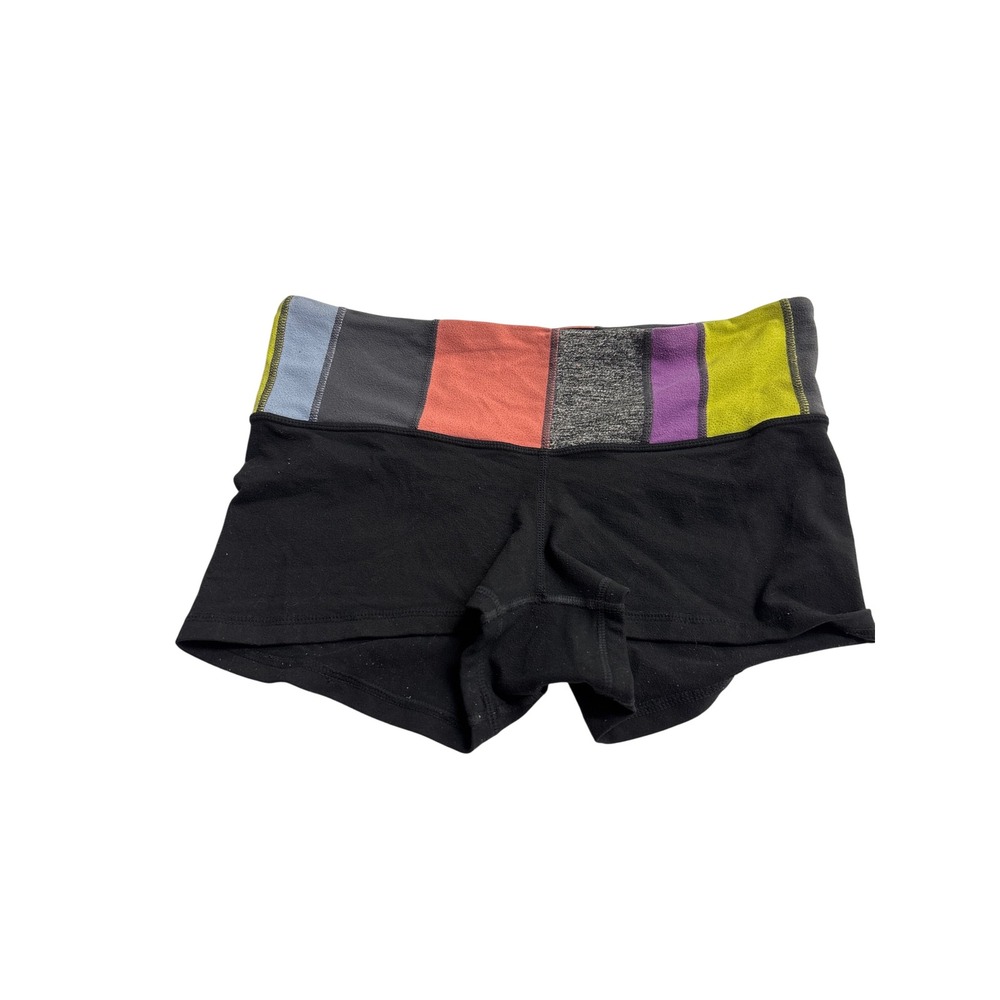 Lululemon Boogie Shorts Black Multi Color Striped Waistband Size 6 Low Rise